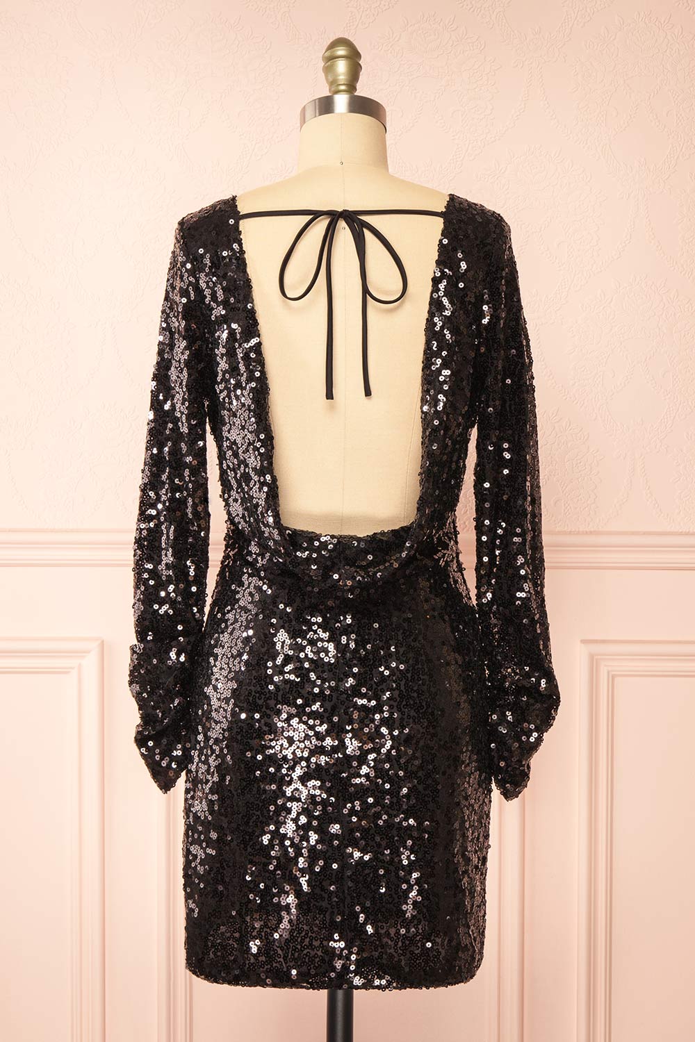 Ceferina Short Black Sequin Dress w/ Low-Draped Back | Boutique 1861 back view