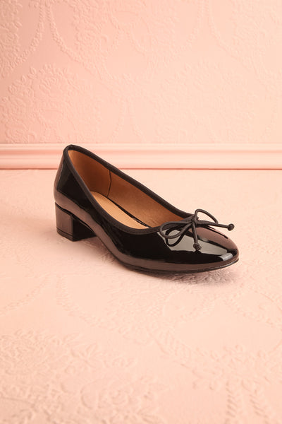 Celastina Black Heeled Ballet Shoes w/ Bow | Boutique 1861 front view