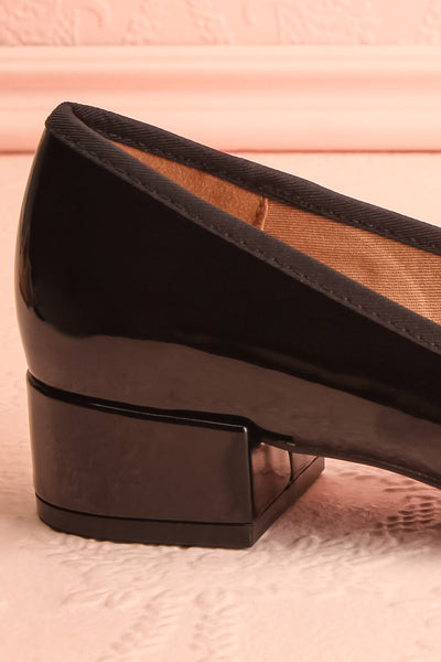 Celastina Black Heeled Ballet Shoes w/ Bow | Boutique 1861 side backc lose-up