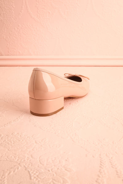 Celastina Blush Heeled Ballet Shoes w/ Bow | Boutique 1861 back view