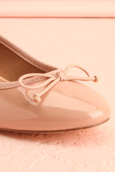 Celastina Blush Heeled Ballet Shoes w/ Bow | Boutique 1861 front close-up