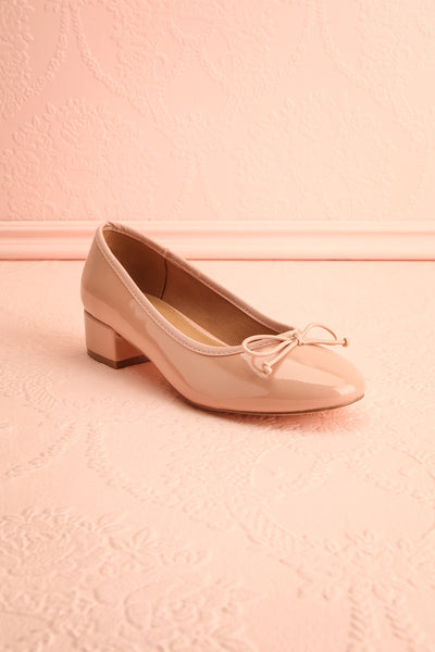 Celastina Blush Heeled Ballet Shoes w/ Bow | Boutique 1861 front view