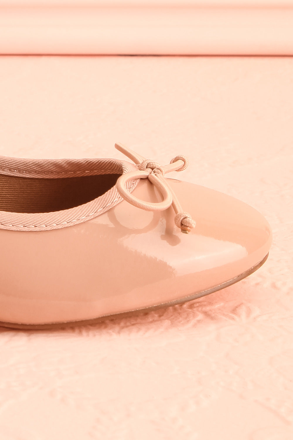 Celastina Blush Heeled Ballet Shoes w/ Bow | Boutique 1861 side front close-up