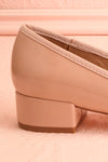 Celastina Blush Heeled Ballet Shoes w/ Bow | Boutique 1861 side back close-up