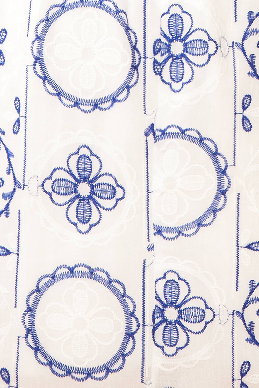 Celena Short White Dress w/ Blue Embroidery | Boutique 1861  fabric 