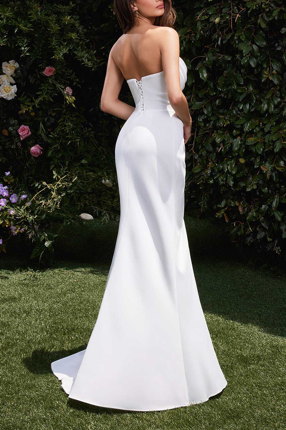 Celesta White Strapless Gown w/ Removable Straps | Boudoir 1861 back on model