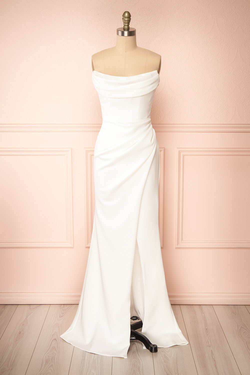 Celesta White Strapless Gown w/ Removable Straps | Boudoir 1861 front view