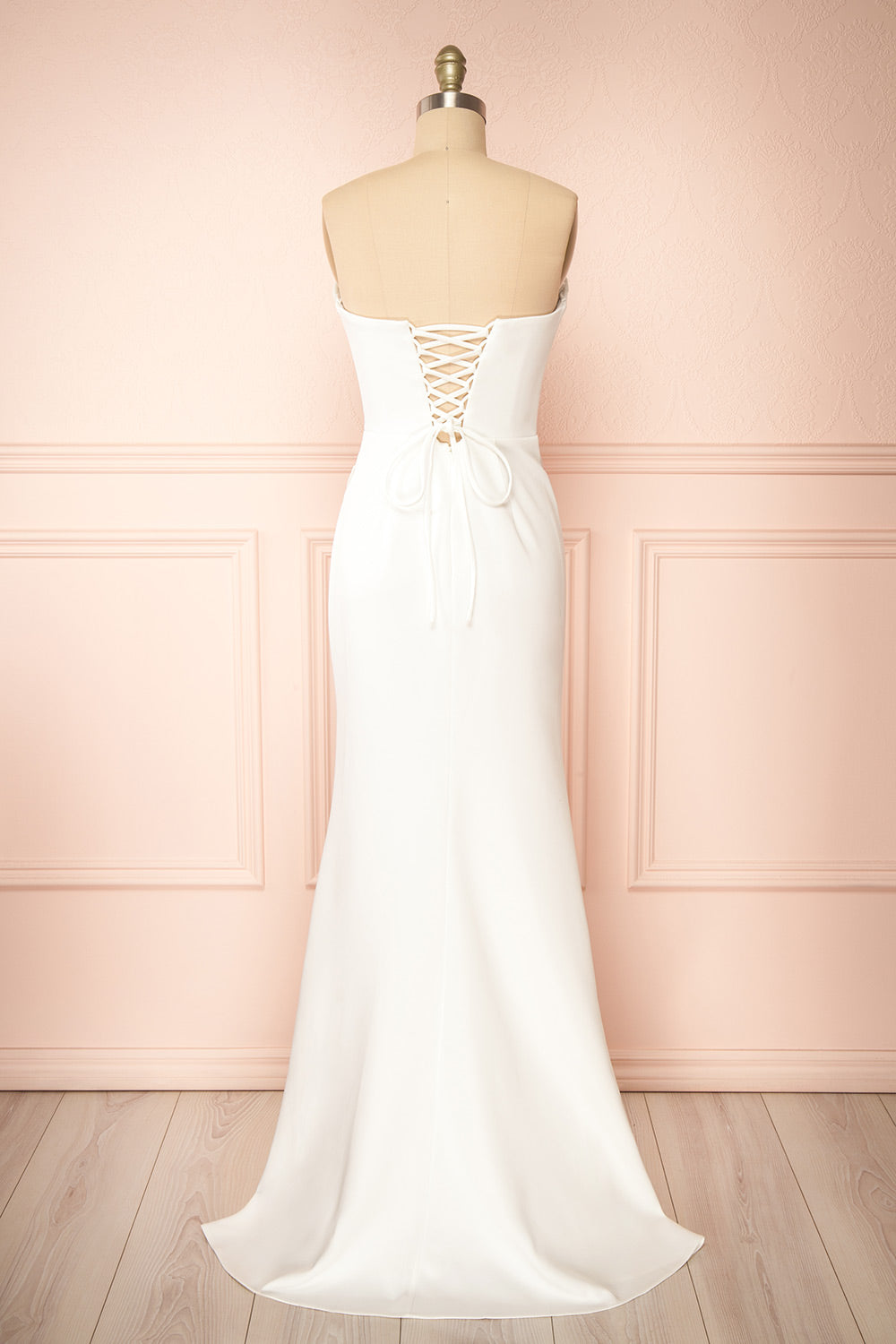 Celesta White Strapless Gown w/ Removable Straps | Boudoir 1861 back view