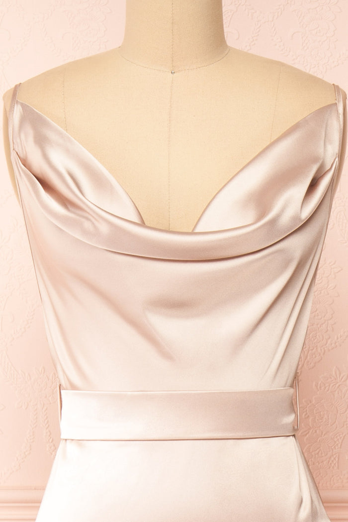 sachin and babi light blue dress Champagne Satin Bridesmaid Dress A-Line Maxi Cowl Neck main image 0