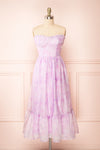 Celestine Lilac Watercolor Print Bustier Midi Dress | Boutique 1861 front view
