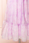 Celestine Lilac Watercolor Print Bustier Midi Dress | Boutique 1861 bottom close-up