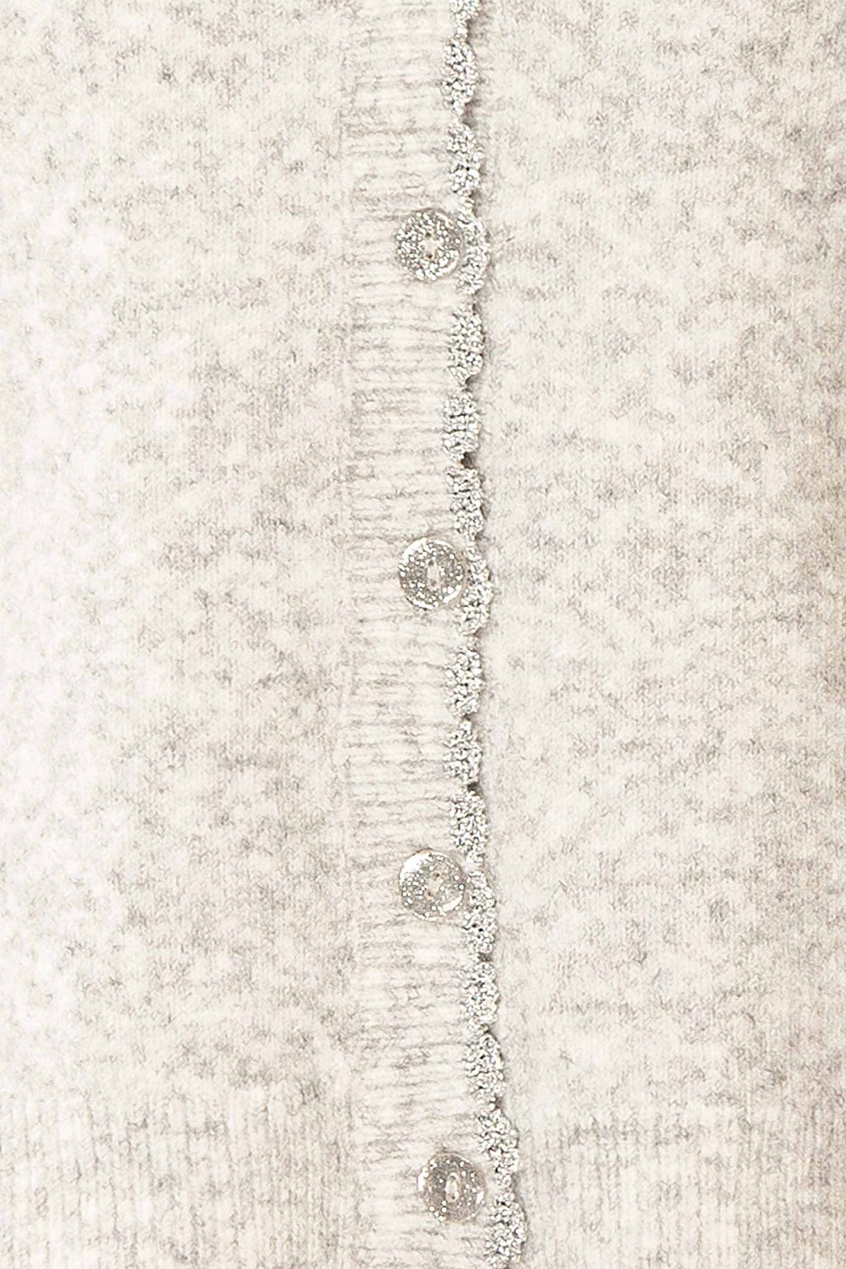 fabric view of Ceranie Grey Scallop Trim Button-Front Knit Cardigan at La petite garçonne