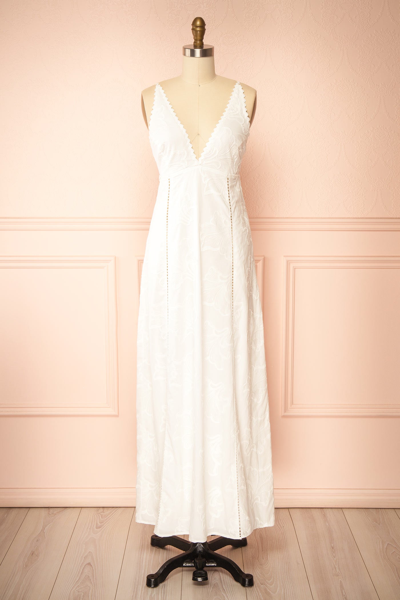 Cereus | Embroidered White Maxi Dress with Open Back
