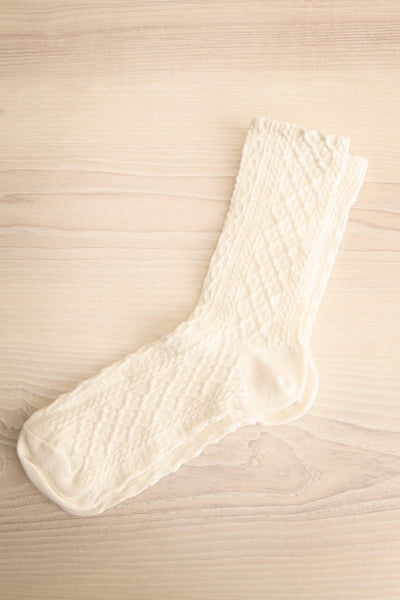 Cerilan White Cable Knit Crew Socks | La petite garçonne