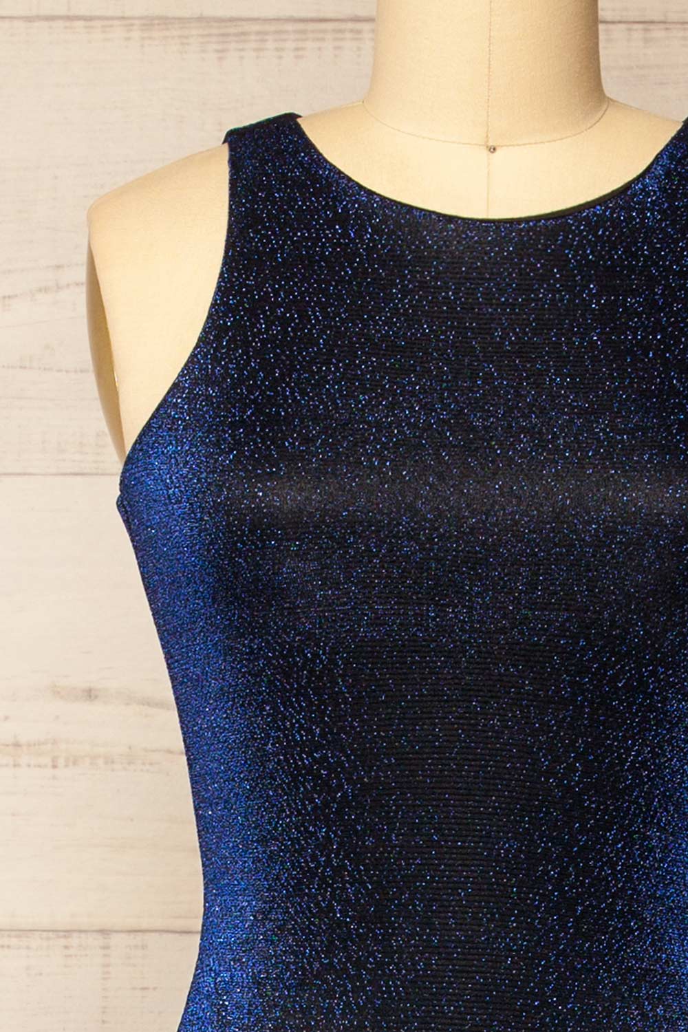 Certika Sparkly Navy Mesh Maxi Dress | La petite garçonne front