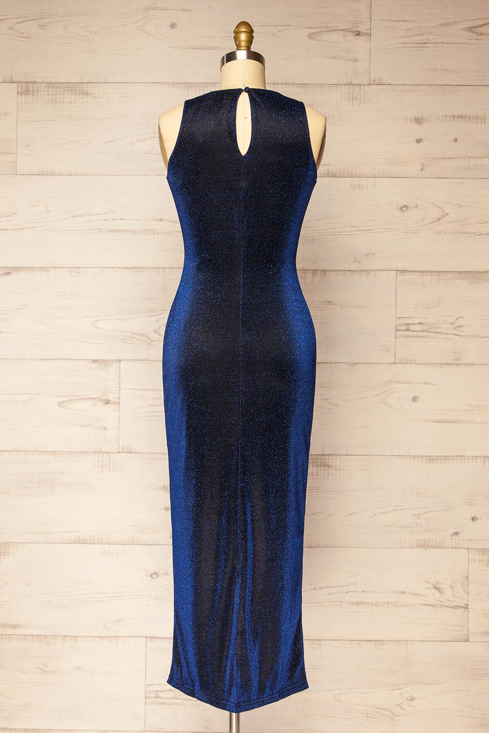 Certika Sparkly Navy Mesh Maxi Dress | La petite garçonne back view