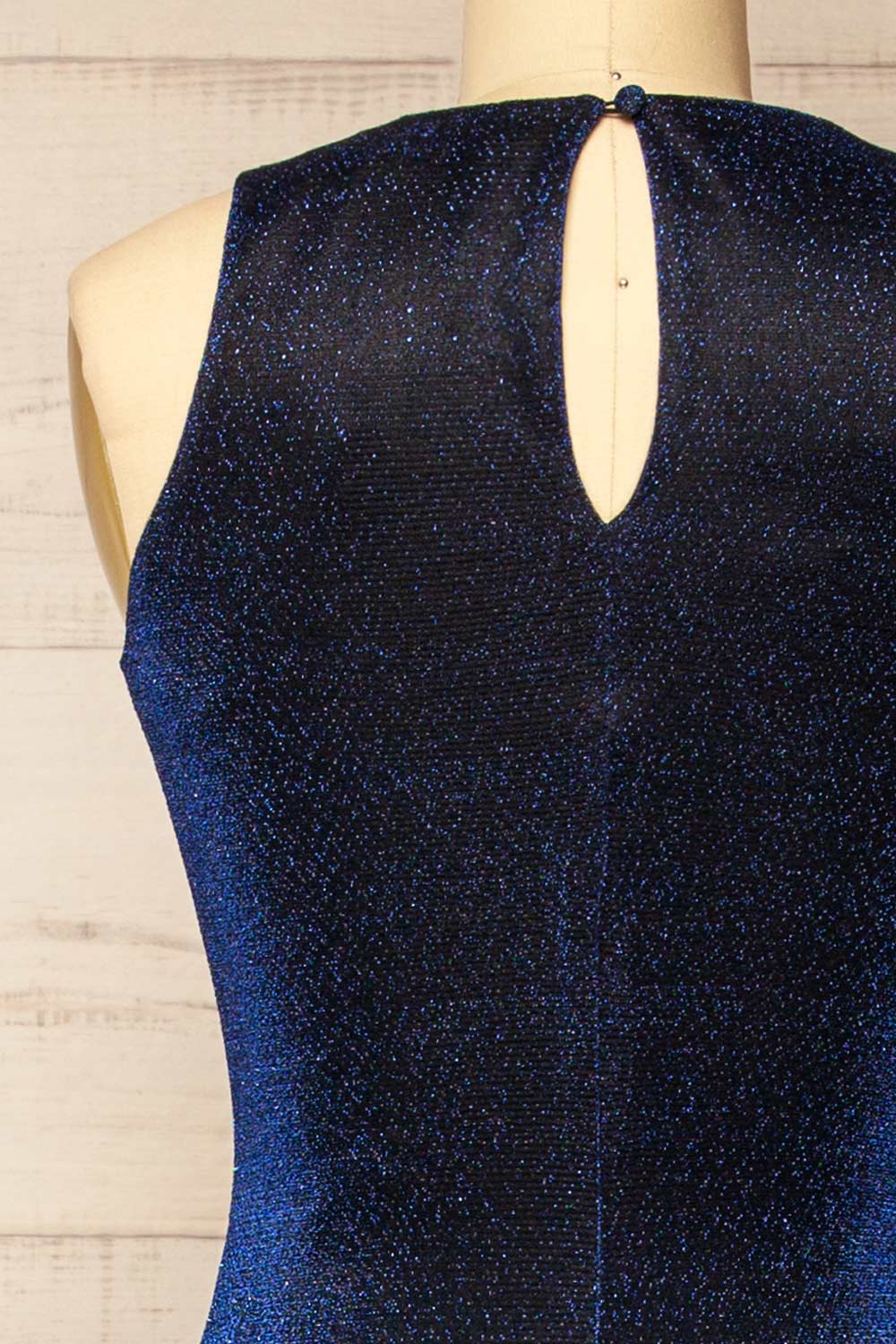 Certika Sparkly Navy Mesh Maxi Dress | La petite garçonne back