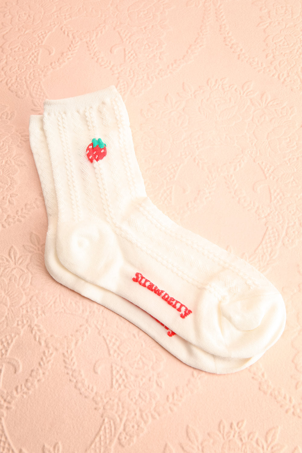 Cesia Ivory Strawberry Print Socks | Boutique 1861