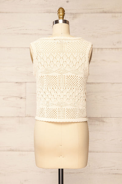Champoton Beige Crochet Sleeveless Crop Top | La petite garçonne  back view