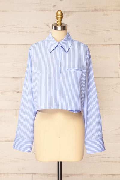 Chandler Cropped Striped Blue Shirt | La petite garçonne front view