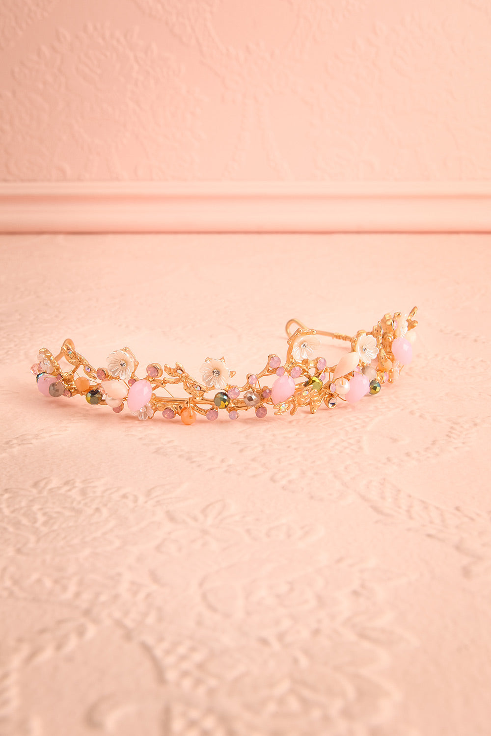 Charisme Gold Floral Tiara w/ Beads | Boutique 1861 flat view