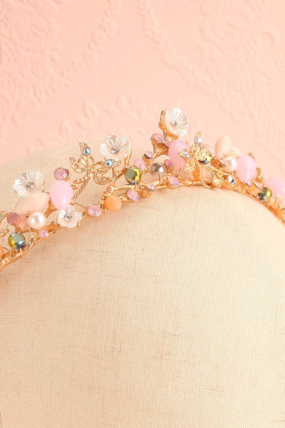 Charisme Gold Floral Tiara w/ Beads | Boutique 1861 close-up