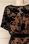Charleroi Beige Jumpsuit w/ Black Floral Overlay | La petite  garçonne front close-up