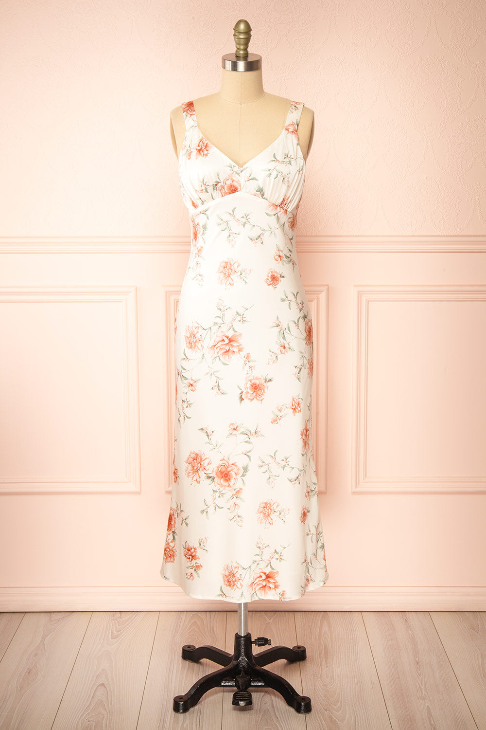Charlize Floral Satin Midi Dress | Boutique 1861 front view