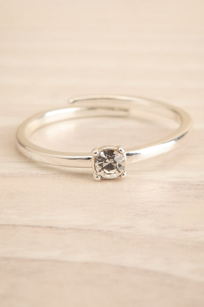 Charolais Silver Adjustable Ring w/ Crystal | La petite garçonne flat close-up