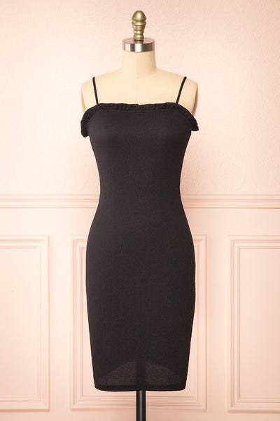 Chevy Black Fitted Short Dress w/ Ruffles | Boutique 1861 front view