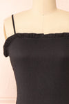 Chevy Black Fitted Short Dress w/ Ruffles | Boutique 1861 front close-up