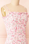 Chevy Pink Fitted Floral Short Dress w/ Ruffles | Boutique 1861 side close-up