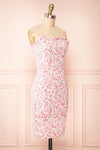 Chevy Pink Fitted Floral Short Dress w/ Ruffles | Boutique 1861 side view
