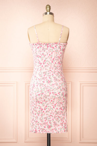 Chevy Pink Fitted Floral Short Dress w/ Ruffles | Boutique 1861 back view