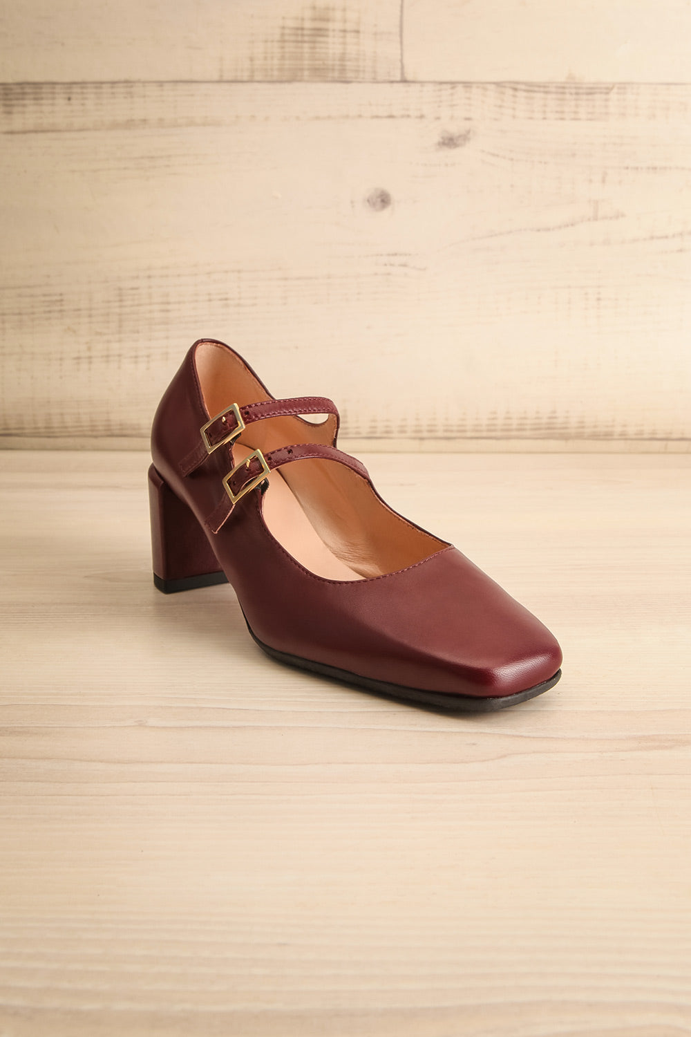 Chiredzi Burgundy Pointed Toe Mary-Jane Heels | La petite garçonne angle view