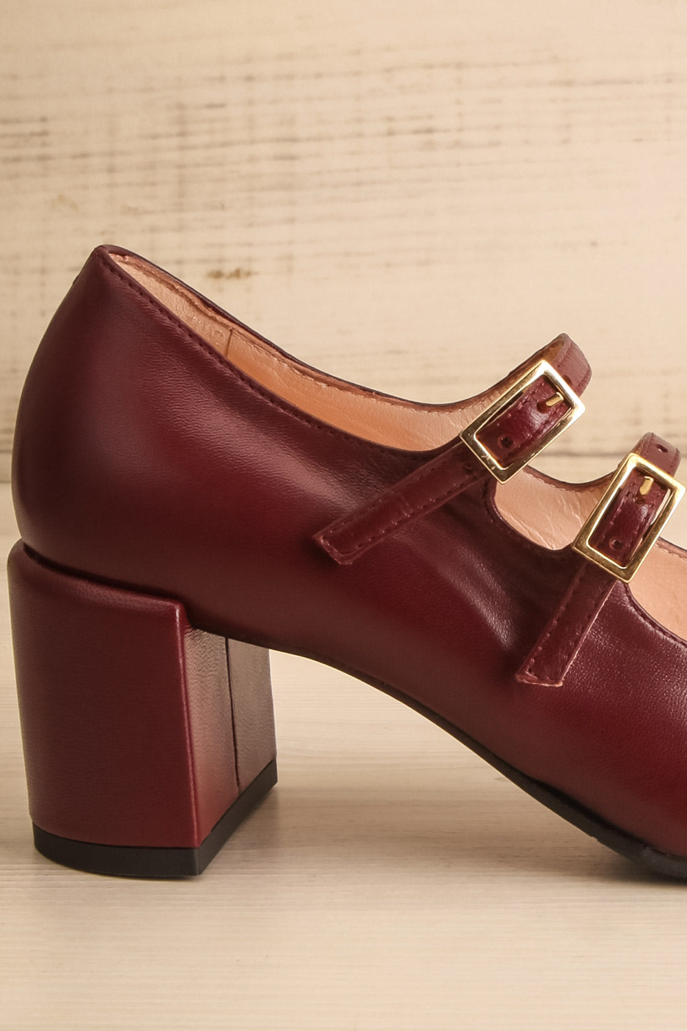 Chiredzi Burgundy Pointed Toe Mary-Jane Heels | La petite garçonne heel