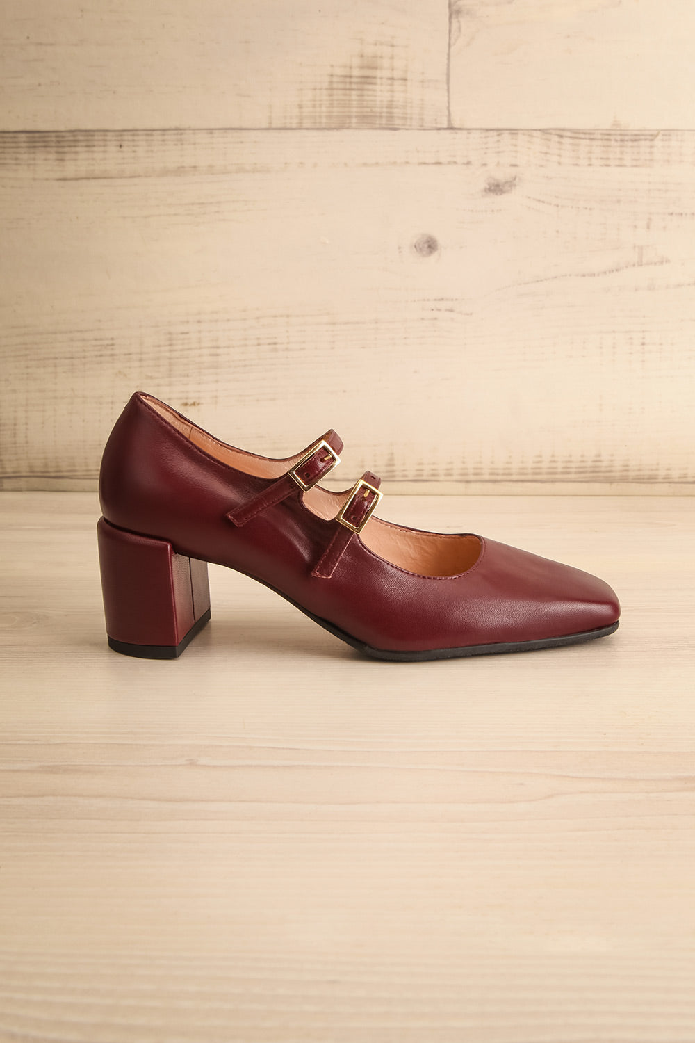 Chiredzi Burgundy Pointed Toe Mary-Jane Heels | La petite garçonne side view