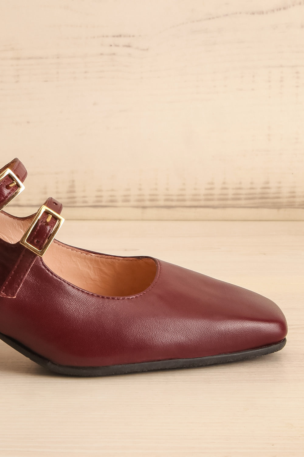 Chiredzi Burgundy Pointed Toe Mary-Jane Heels | La petite garçonne side