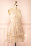 Chisa Beige Short Floral Dress w/ Sequins | Boutique 1861  side view