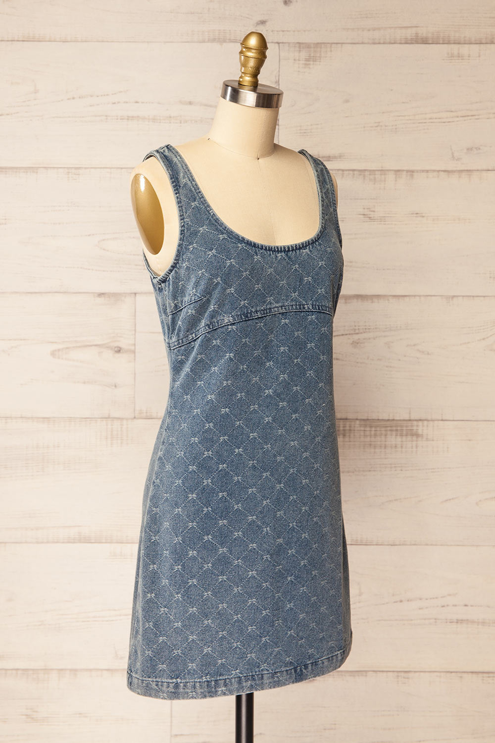 Chisapani Blue Denim Mini Dress with Bow Pattern | La petite garçonne side view