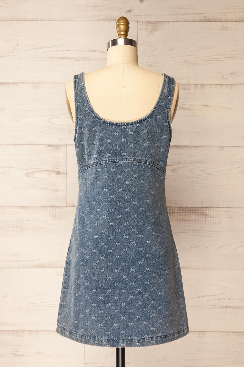 Chisapani Blue Denim Mini Dress with Bow Pattern | La petite garçonne back view