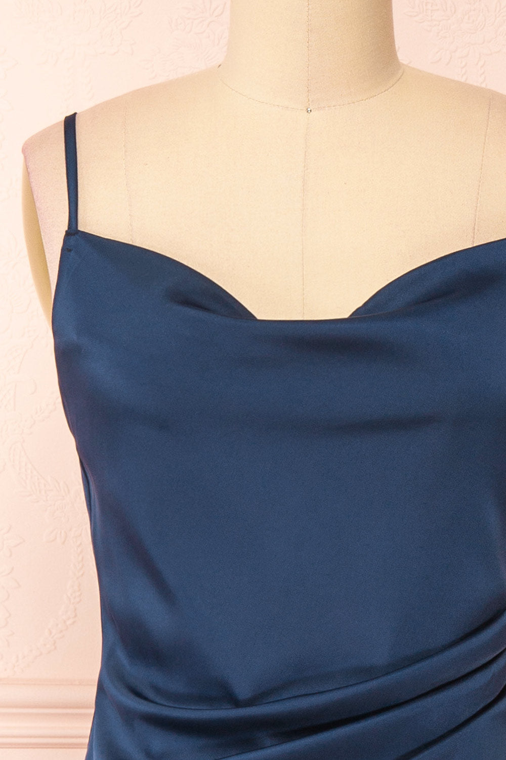 Chloe Navy Silky Midi Slip Dress | Boutique 1861 front