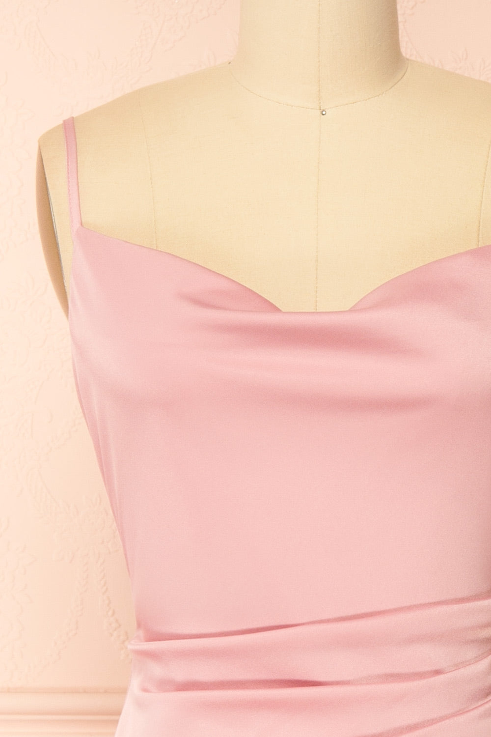 Chloe Pink Cowl Neck Satin Midi Slip Dress | Boutique 1861 front