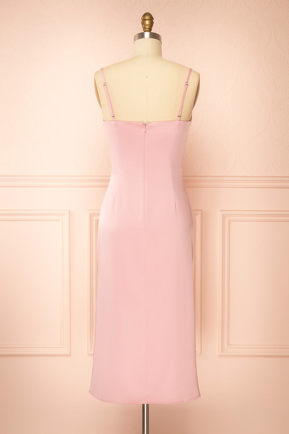 Chloe Pink Cowl Neck Satin Midi Slip Dress | Boutique 1861 back view