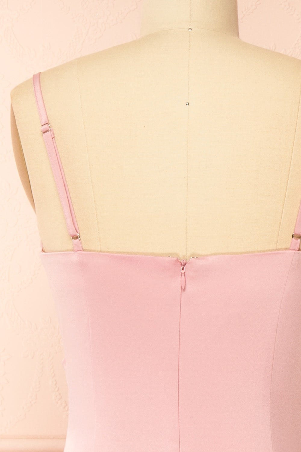 Chloe Pink Cowl Neck Satin Midi Slip Dress | Boutique 1861 back