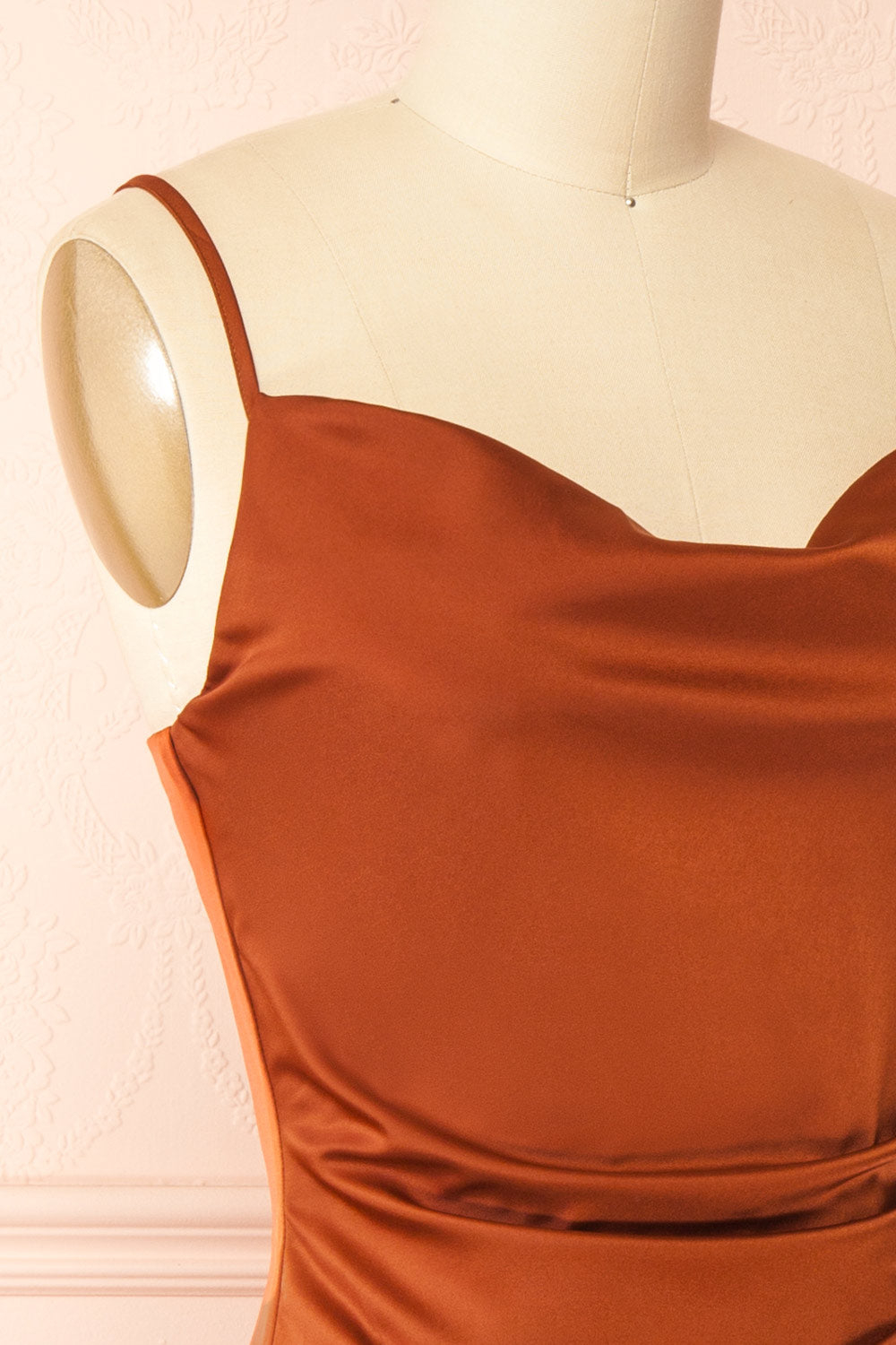 Chloe Rust Cowl Neck Silky Midi Slip Dress | Boutique 1861 side