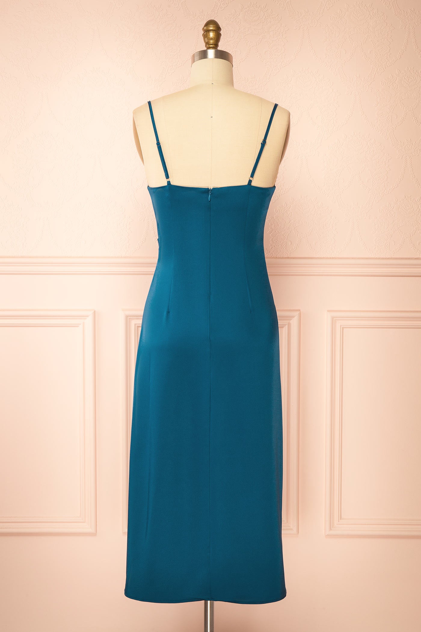 Chloe Teal Cowl Neck Satin Midi Slip Dress | Boutique 1861 back 