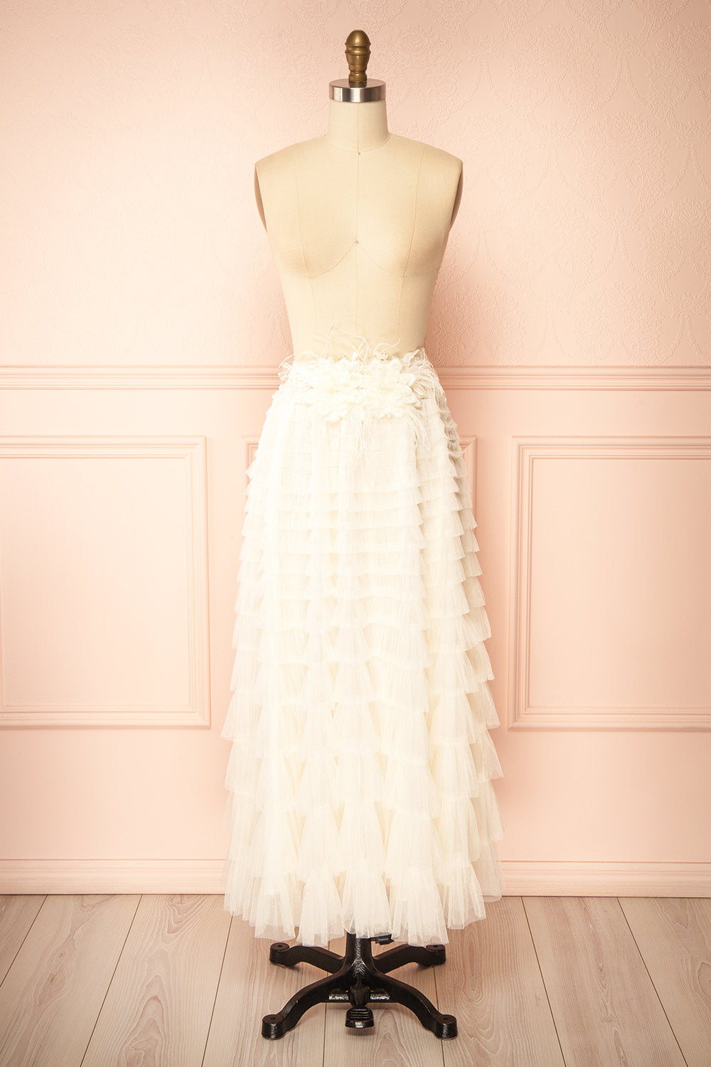 Christabel Ivory Ruffled Maxi Skirt with 3D Flowers | Boutique 1861 front view