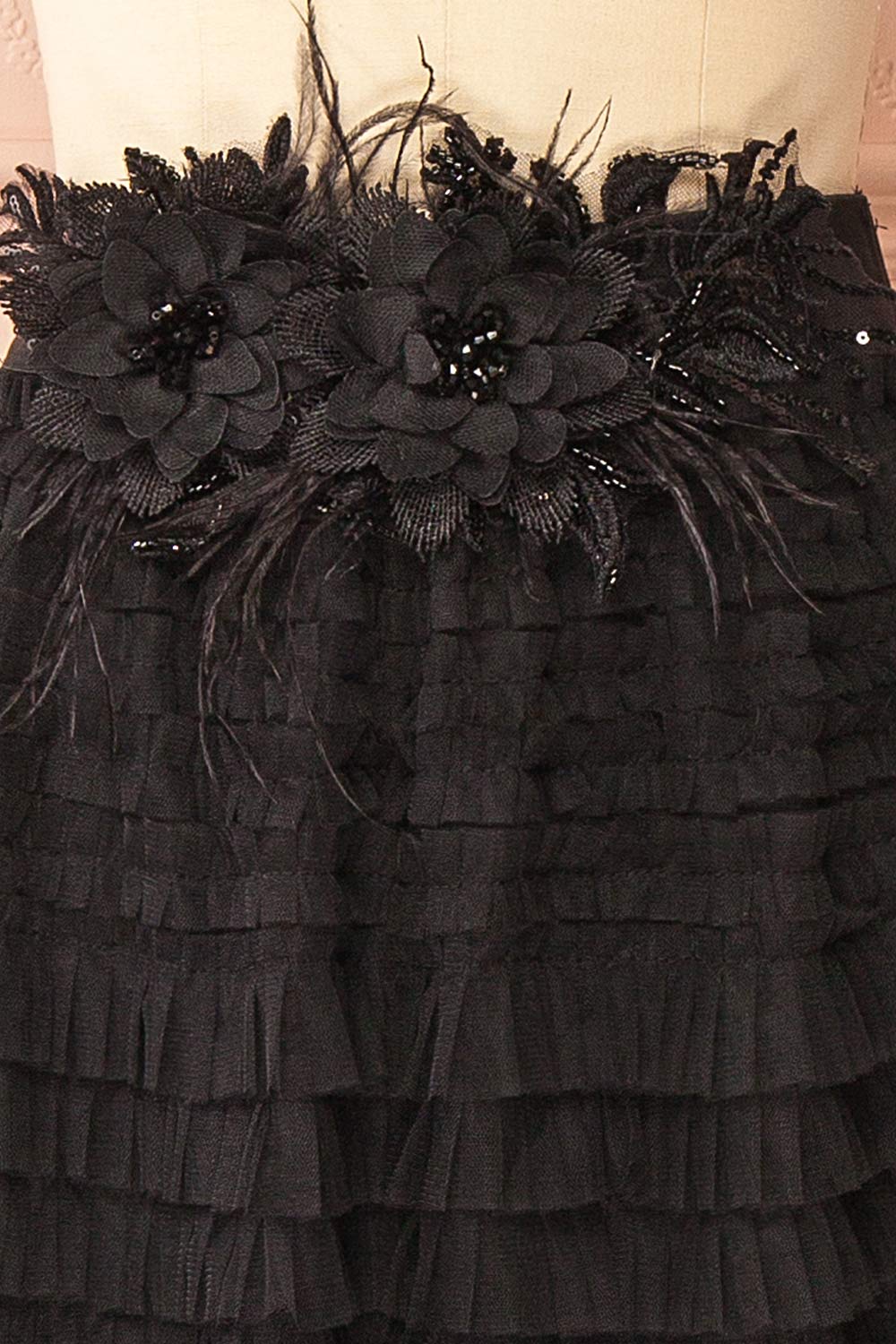 Christabel Black Ruffled Maxi Skirt with 3D Flowers | Boutique 1861 fabric 