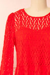 Christina Red Lace Midi Dress w/ Long Sleeves | Boutique 1861 front close-up